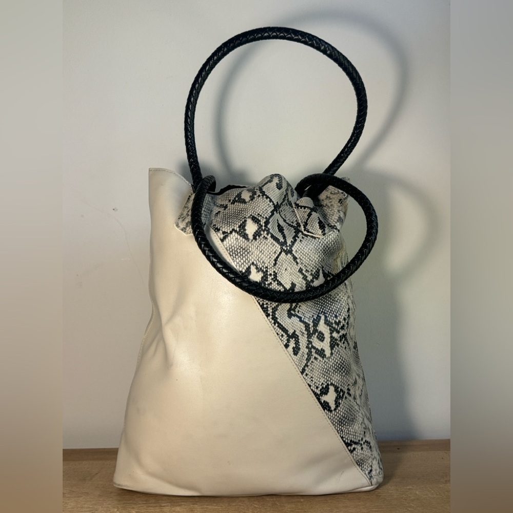 Chic Cream and Black Snakeskin Shoulder Bag